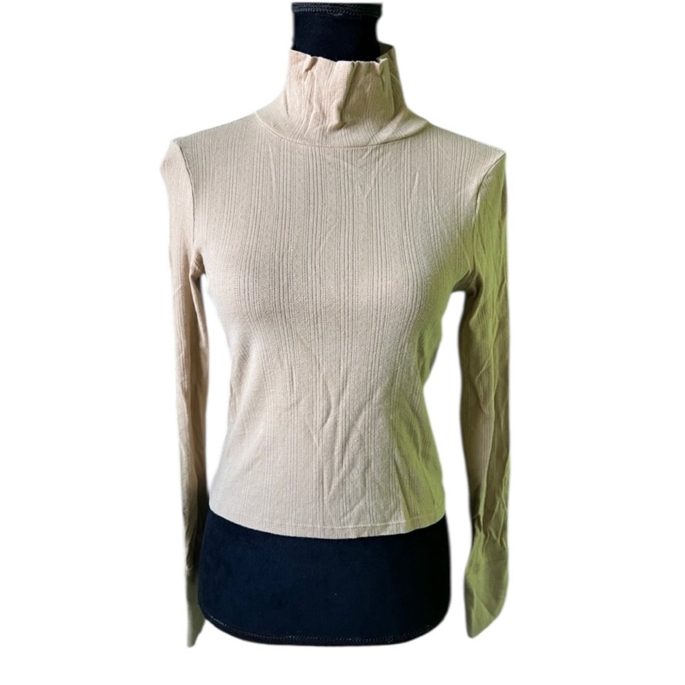 Aerie Womens Tan Cropped Ribbed Turtleneck Long Sleeve Top Small